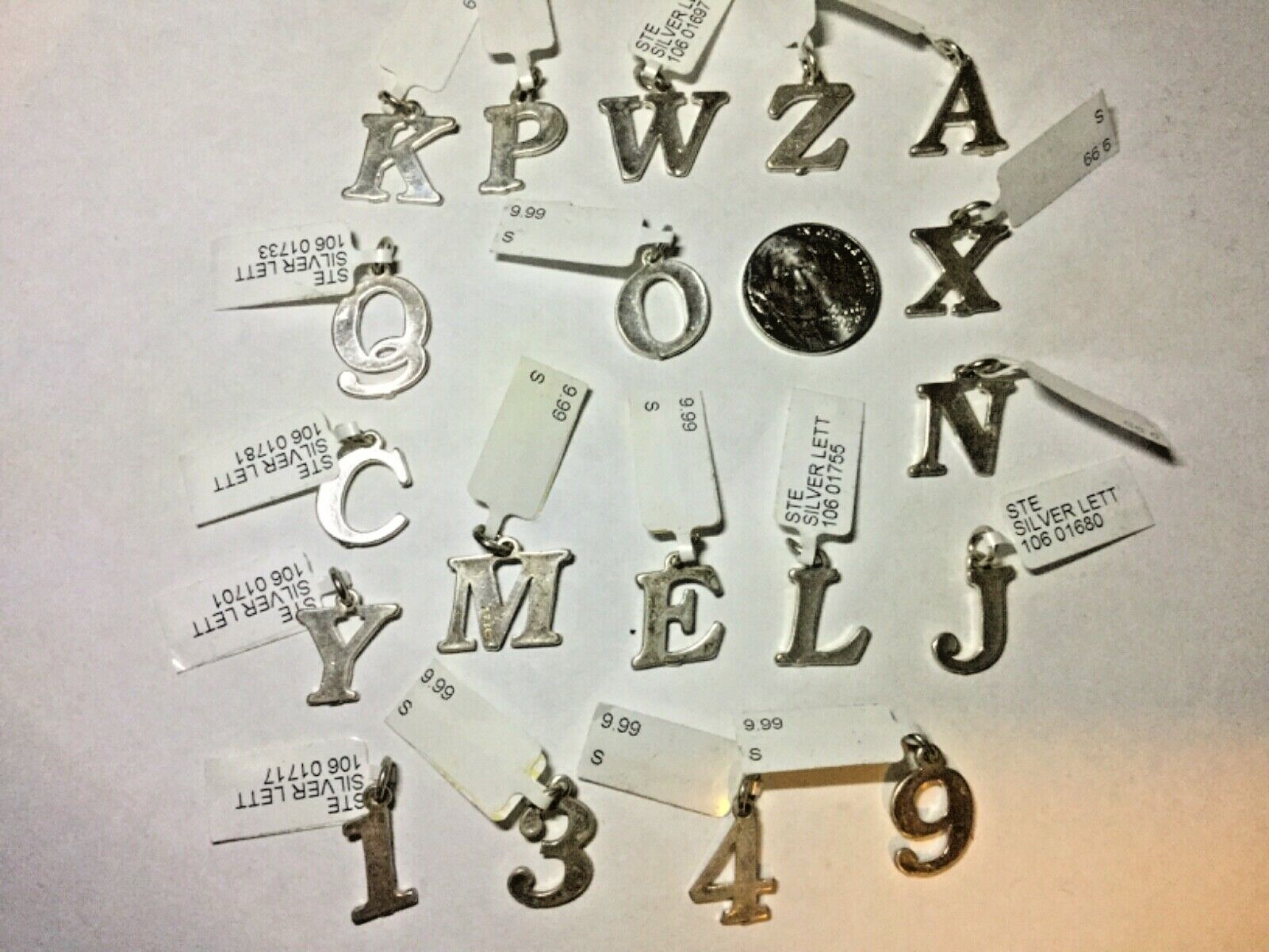 Genuine Sterling .925 Silver Letter or Number Pendant, Charm