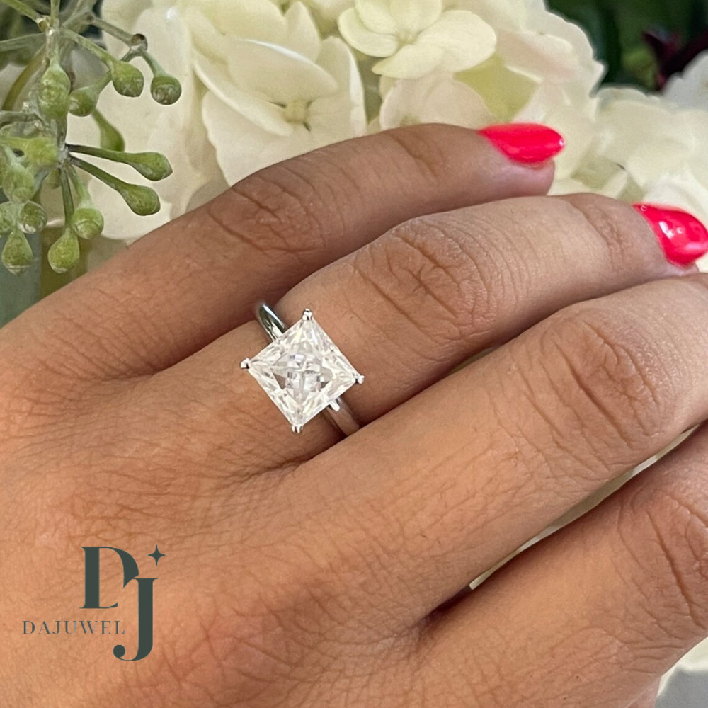 Moissanite Solitaire Engagement Ring Solid 14K White Gold 2 CT Princess Cut VVS1