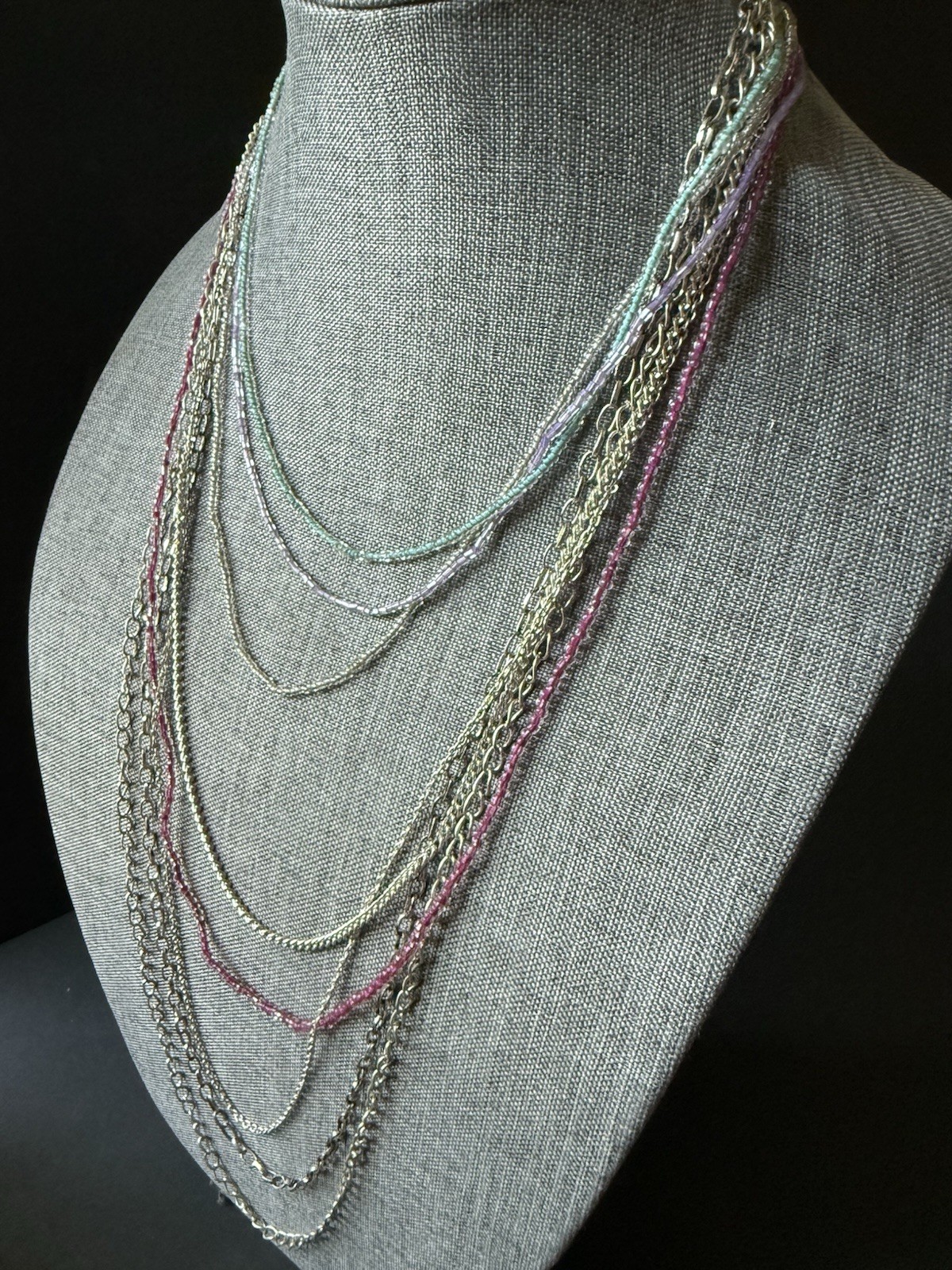 Lydell NYC Necklace Layered New Chain Beaded Chunky Festival Boho Silver Tone