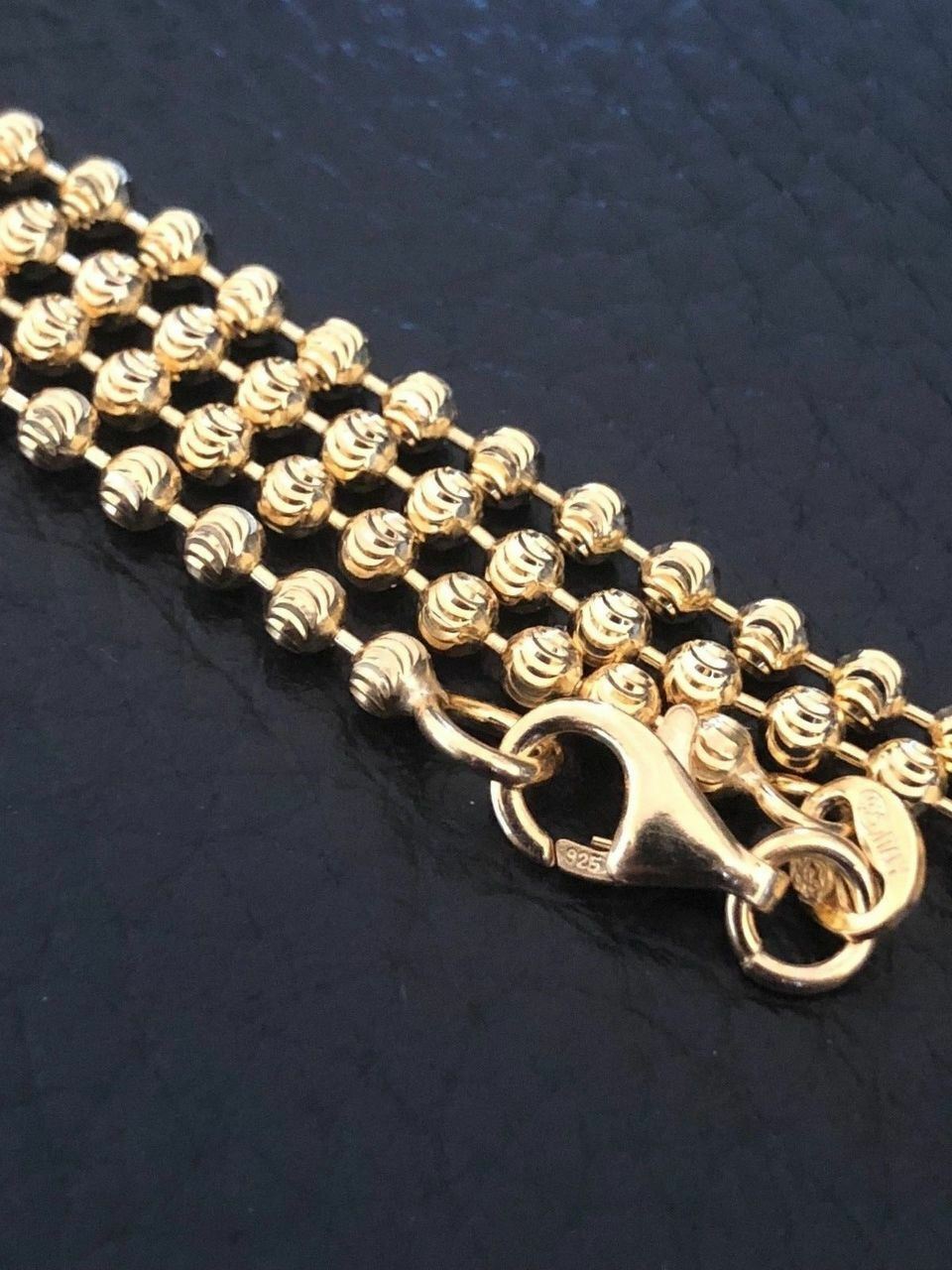14K Gold Plated Solid 925 Silver Ball Moon Diamond Cut Chain MADE IN ITALY 2.5mm