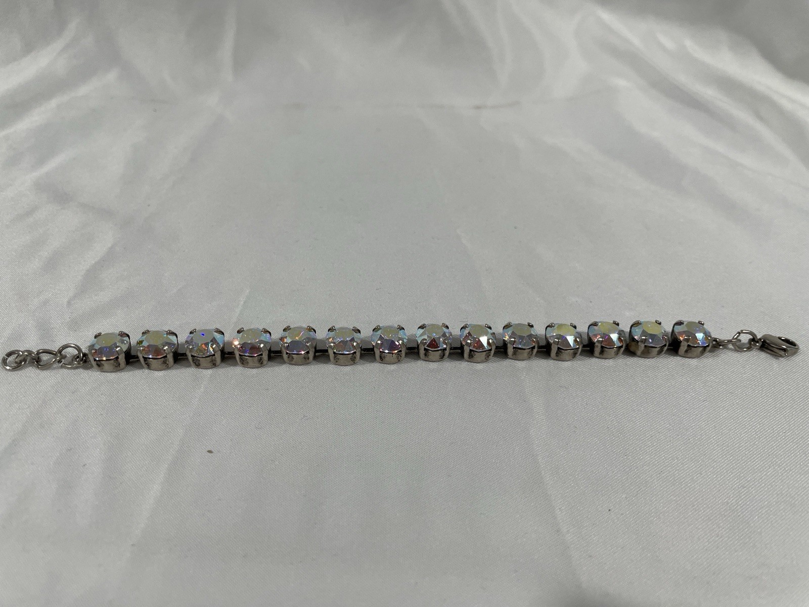 Silver Tone Multicolor Crystal Tennis Bracelet 7 in Round Prong Set Lobster