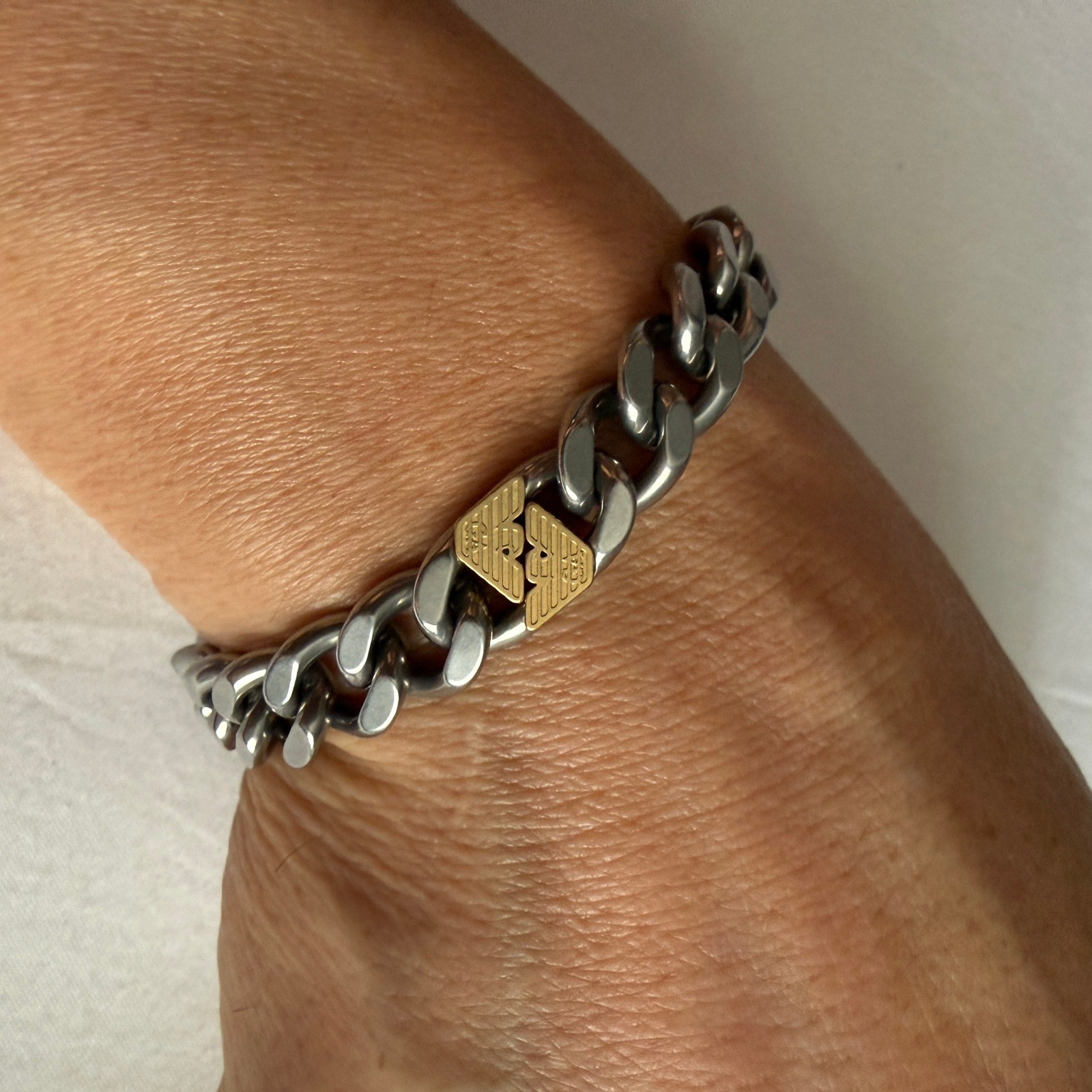 Emporio Armani Men’s Stainless Steel Gold Accent Chain Bracelet New with Box