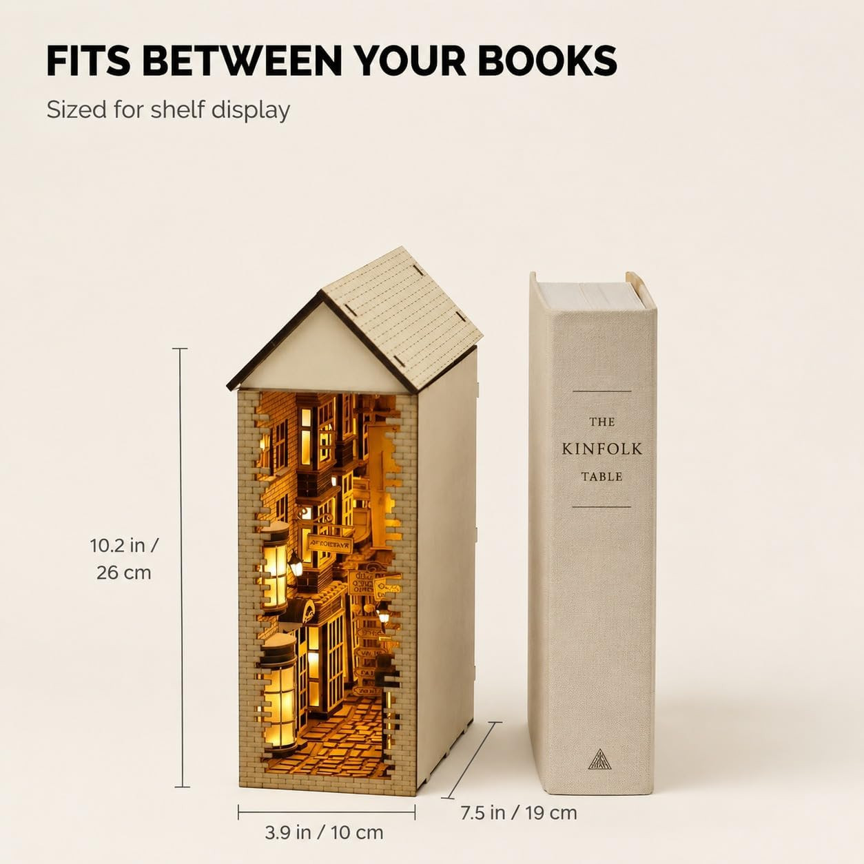 Wizard-Themed Book Nook Kit, Enchanted Street Wooden Bookshelf Insert, DIY Hand-