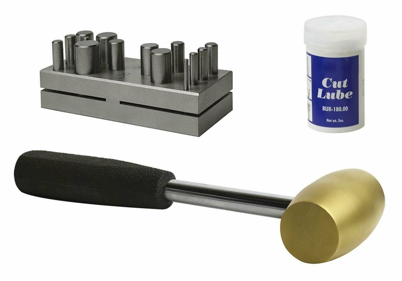 14 PIECE METAL DISC CUTTING KIT WITH HAMMER PUNCHING COPPER BRASS DISC ROUNDS