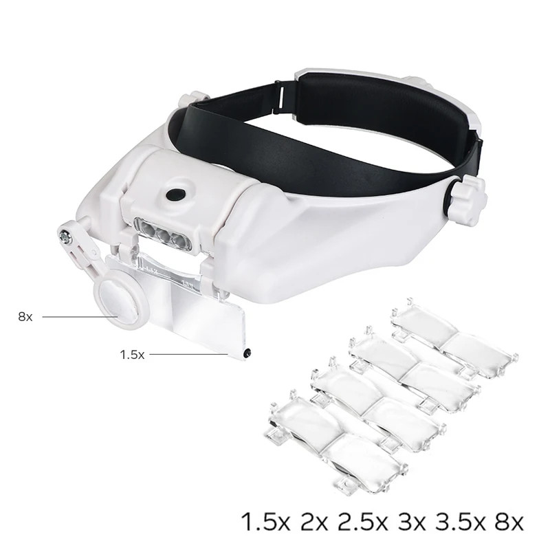 USB Rechargeable Glasses Loupe Watchmaker Repair Tool Glasses Magnifier LED Head