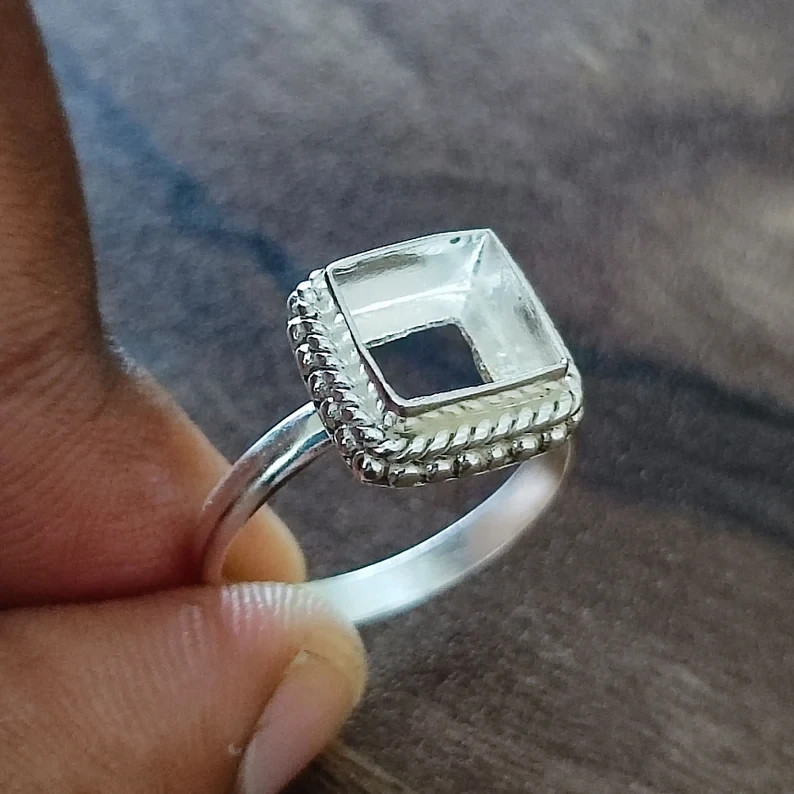 Sterling Silver Plated 12x12mm Square Bezel Ring Blank Handmade DIY Jewelry