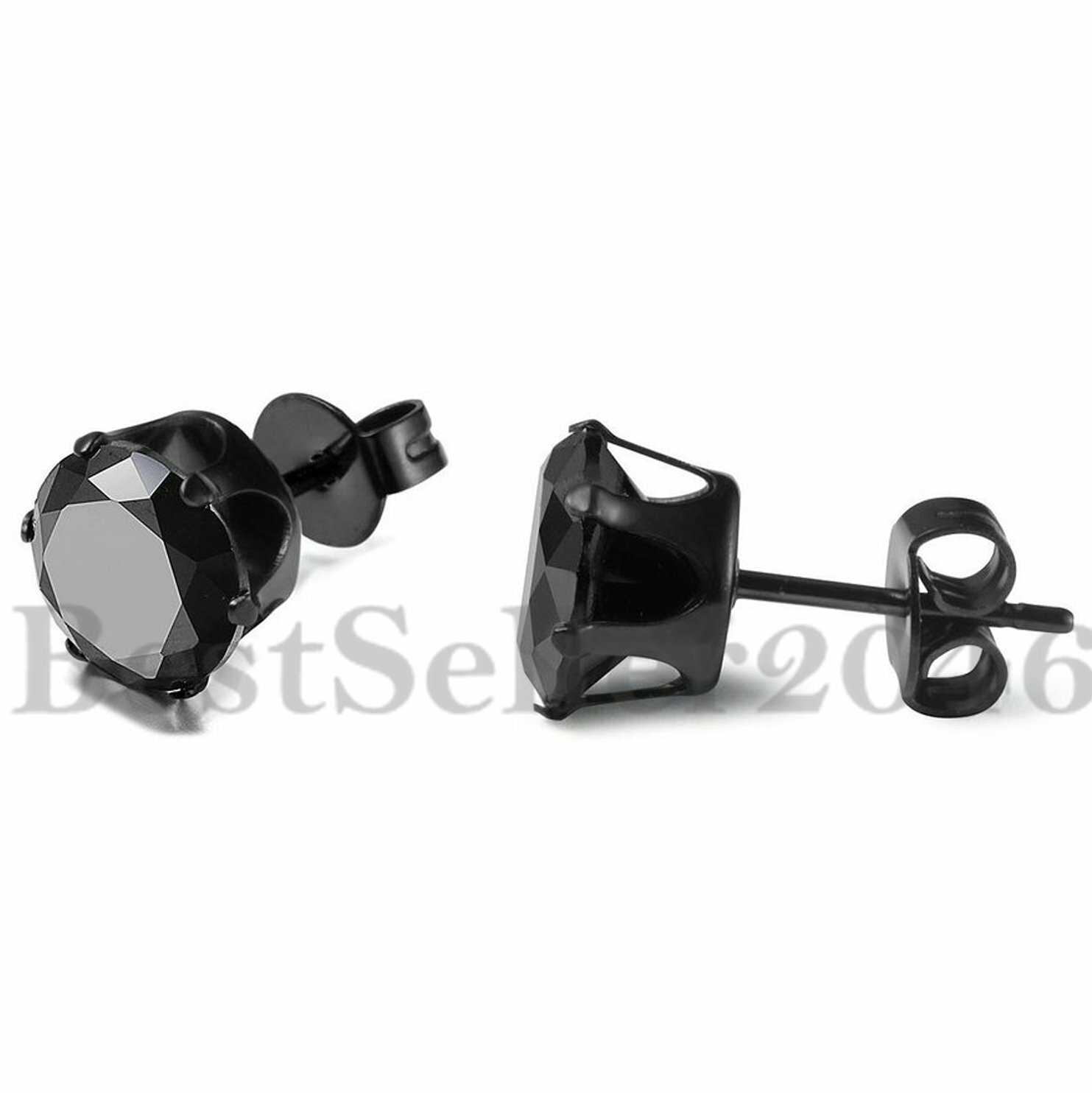 6Pairs Stainless Steel Men Women Stud Earrings Set Black Clear CZ Inlaid 3MM-5MM