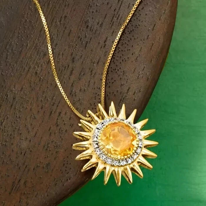 2.00Ct Lab-Created Citrine Women’s Sun Flower Party Wear Pendant 14K Gold Plated