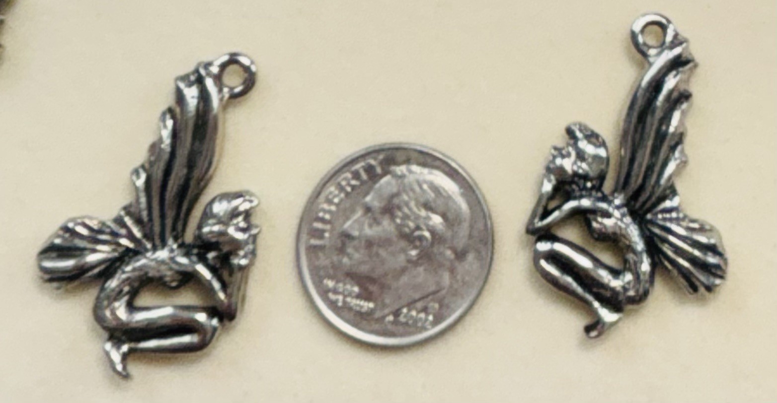 Lot Of 6 Sitting Fairy Elf Pewter Charms Custom Made Lead Free Nickel Free USA