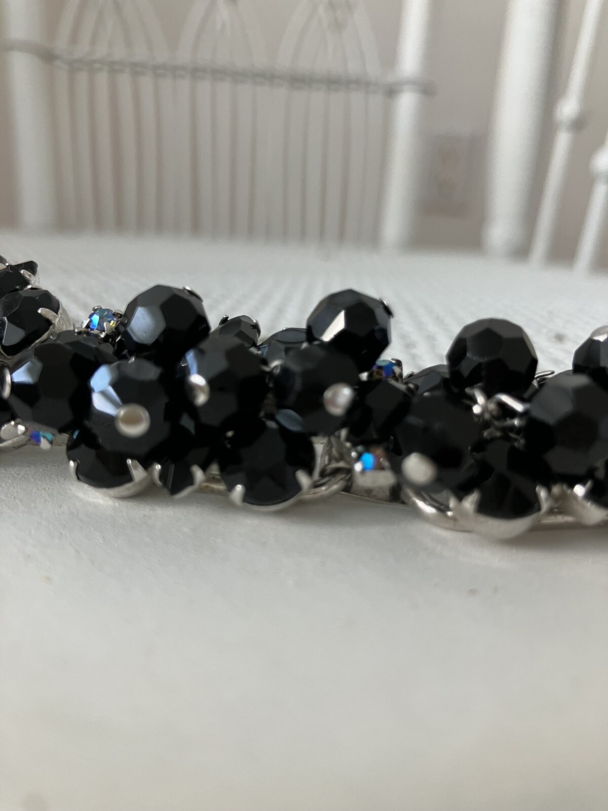 RARE! JULIANA Jet Black Cha Cha Dangle Bead Bracelet AB Rhinestone Clasp! Mint!