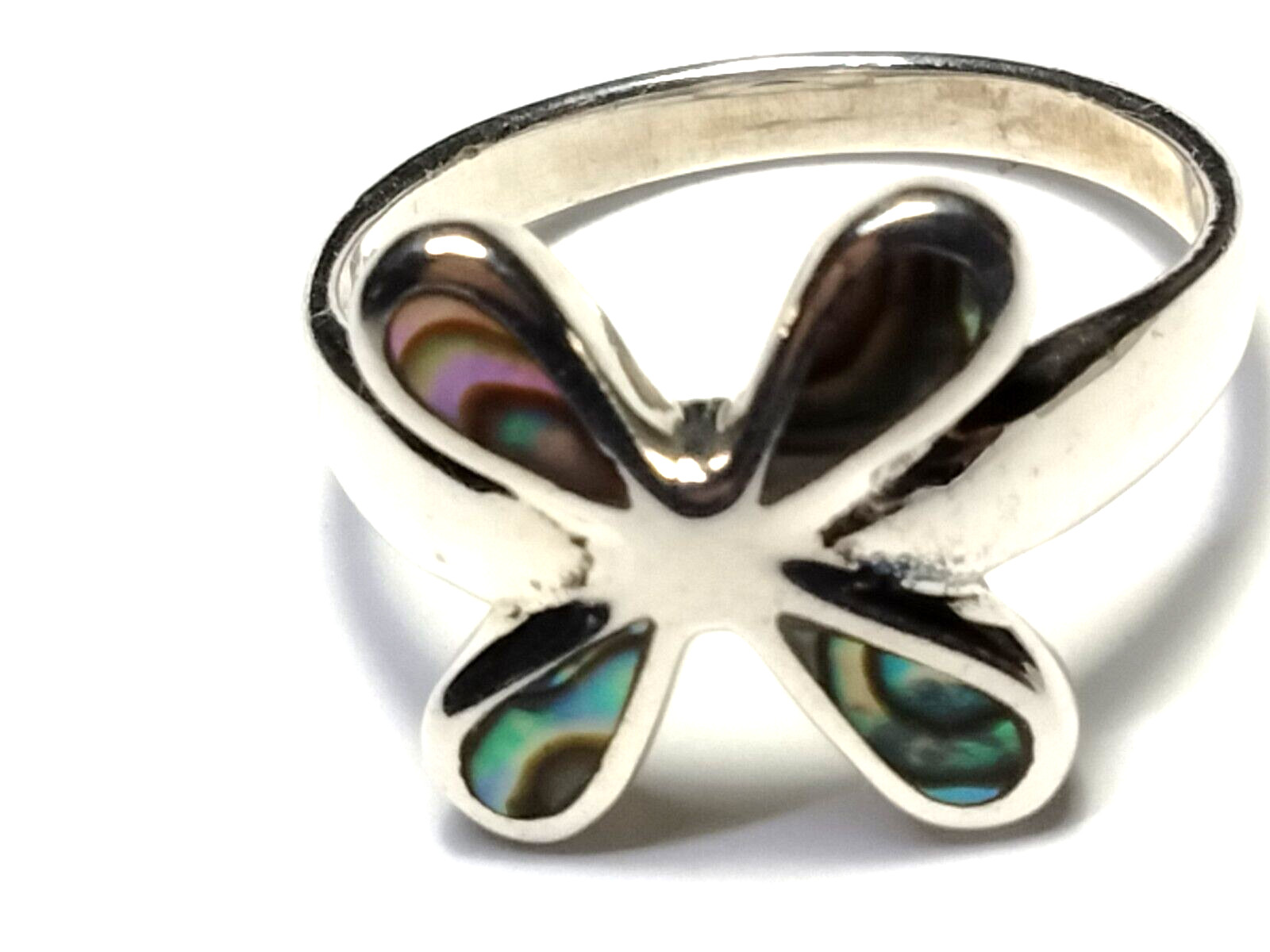 LOVELY ABALONE SHELL INLAYS IN TRENDY STERLING SILVER.925 RING SIZE 8.75-9.0!