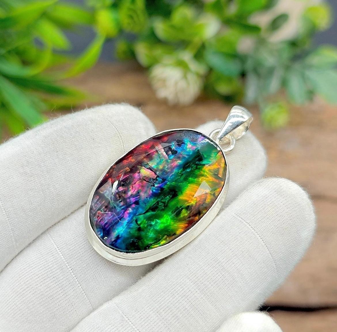 Ammolite Gemstone Pendant 925 Sterling Silver Jewelry, Handmade Pendant Gift