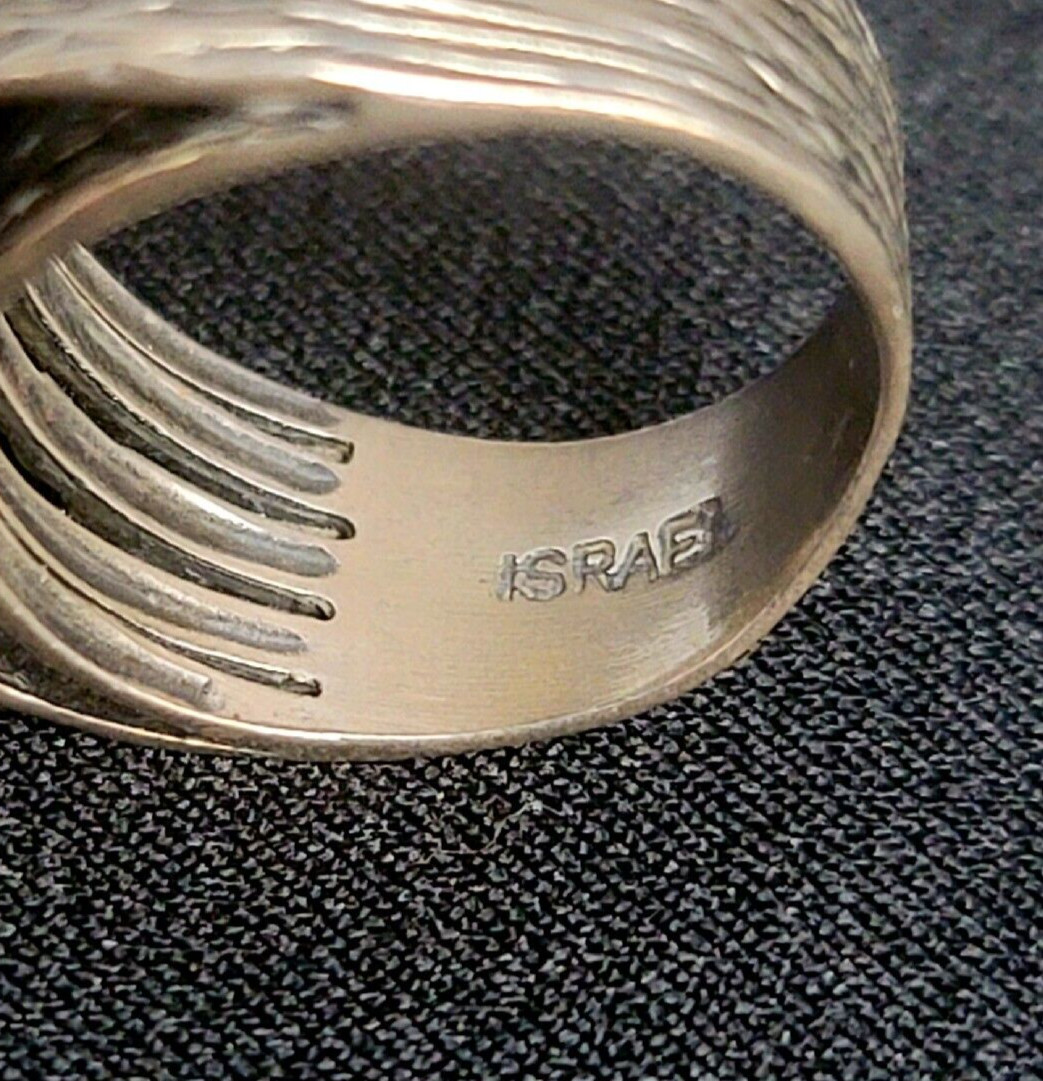 Wide Paz Sterling Silver Band Ring Textured Overlay Sz 10 Israel PZ Oxidized 925