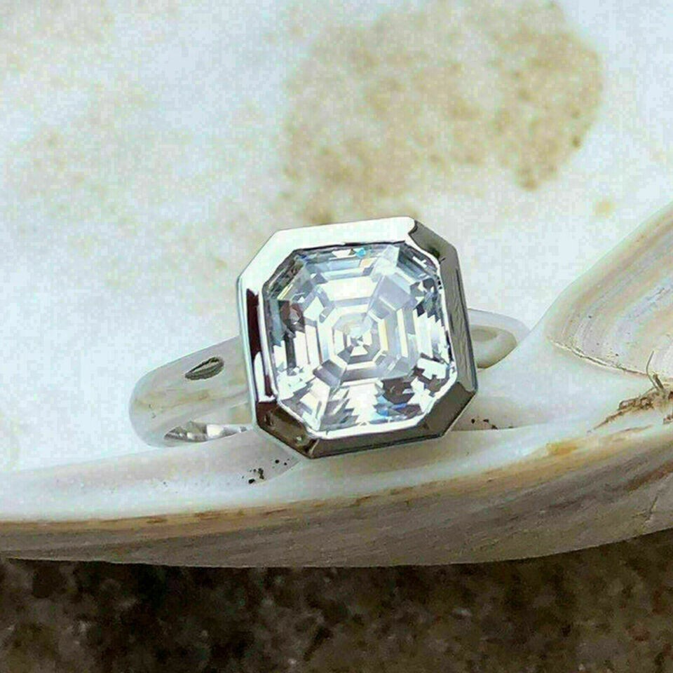 2Ct Lab Created Asscher Diamond Engagement Ring 14K White Gold Finish