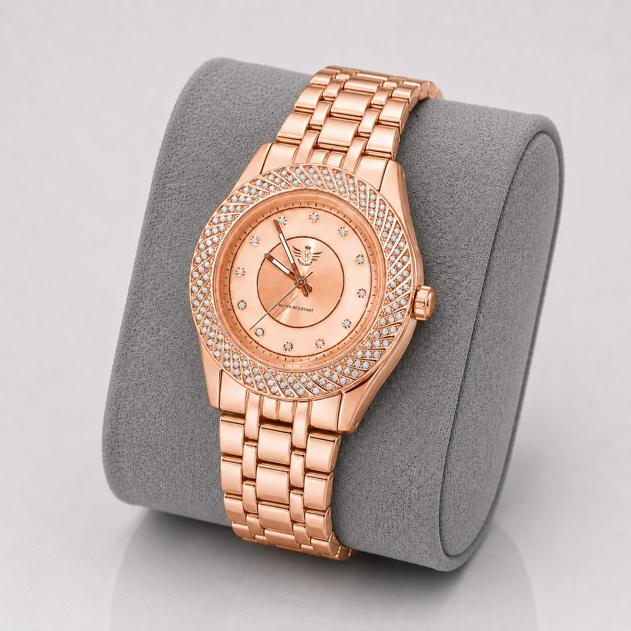 Rose Gold Mens Watch Japan Quartz Crystal Bezel Dress Luxury 43mm