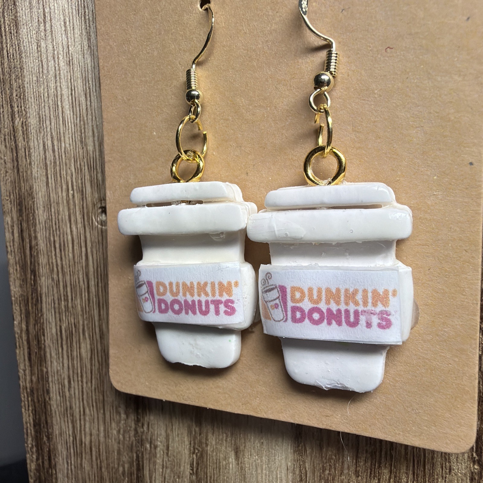 Suzie’s Whimsy Handcrafted Polymer Clay Earrings Coffee Brand Pink/orange Print