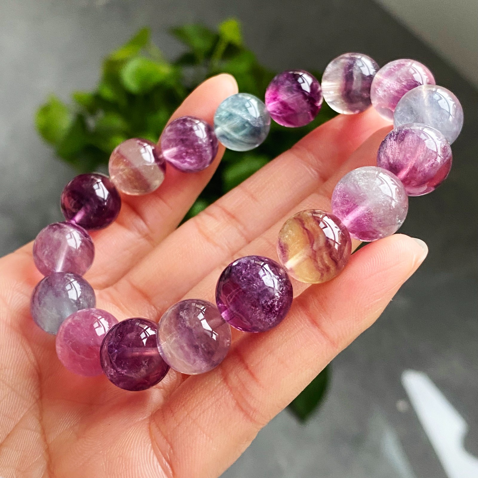 12.5mm Natural Color Fluorite Quartz Crystal Gemstone Beads Bracelet 2942