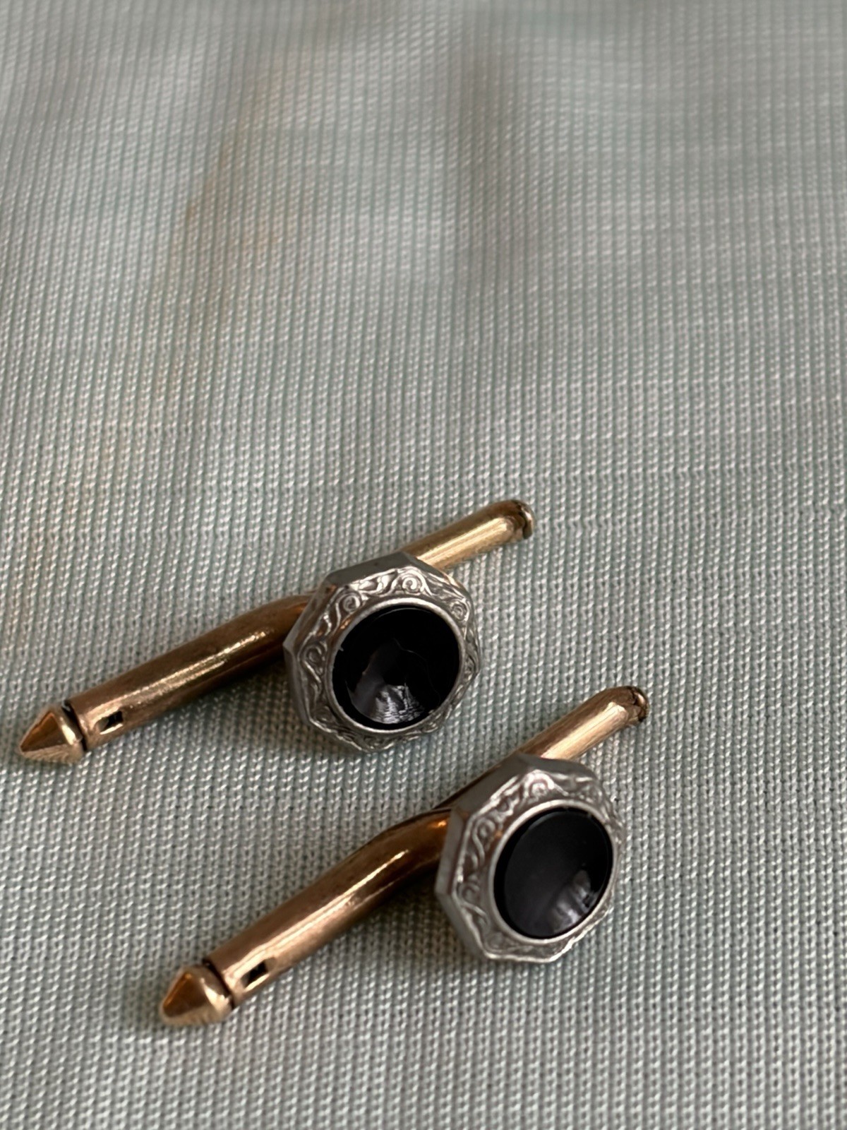 Two 1/4″ Black Octagon MOP Larter Sons RGP Vintage Formal Tux Studs