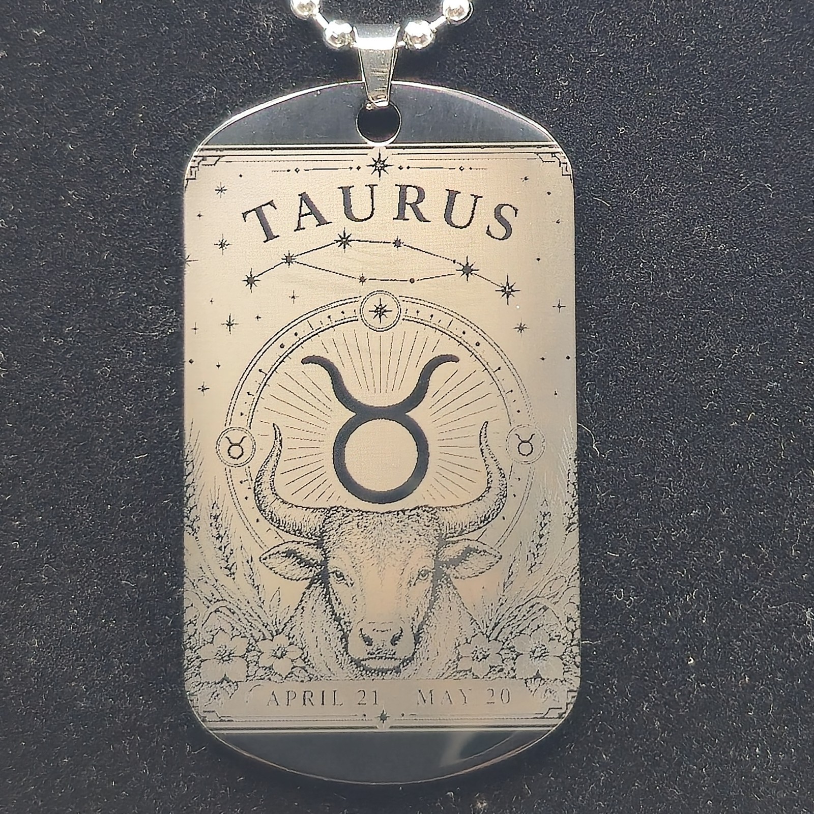 Taurus double sided Zodiac Necklace with Astrological Horoscope Pendant