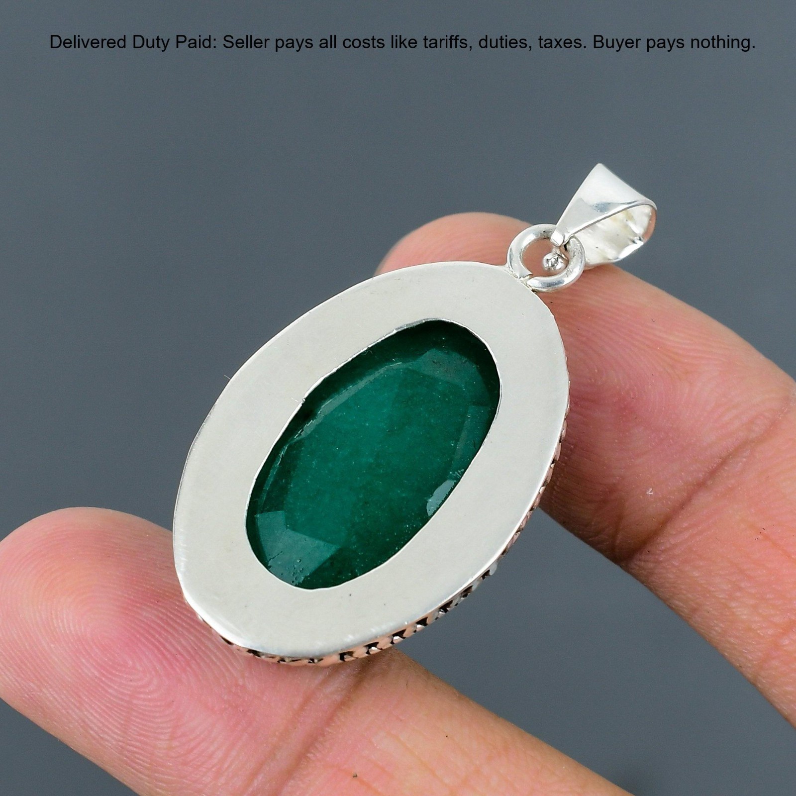 Natural Zambian Emrald 925 Silver Sister Bezel Handcrafted Boho Pendant Jewelry