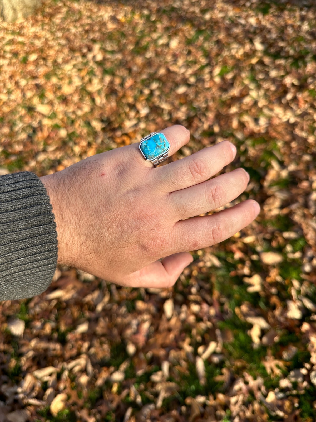 Mens Real Solid 925 Silver Blue Turquoise Natural Native American Gemstone Ring