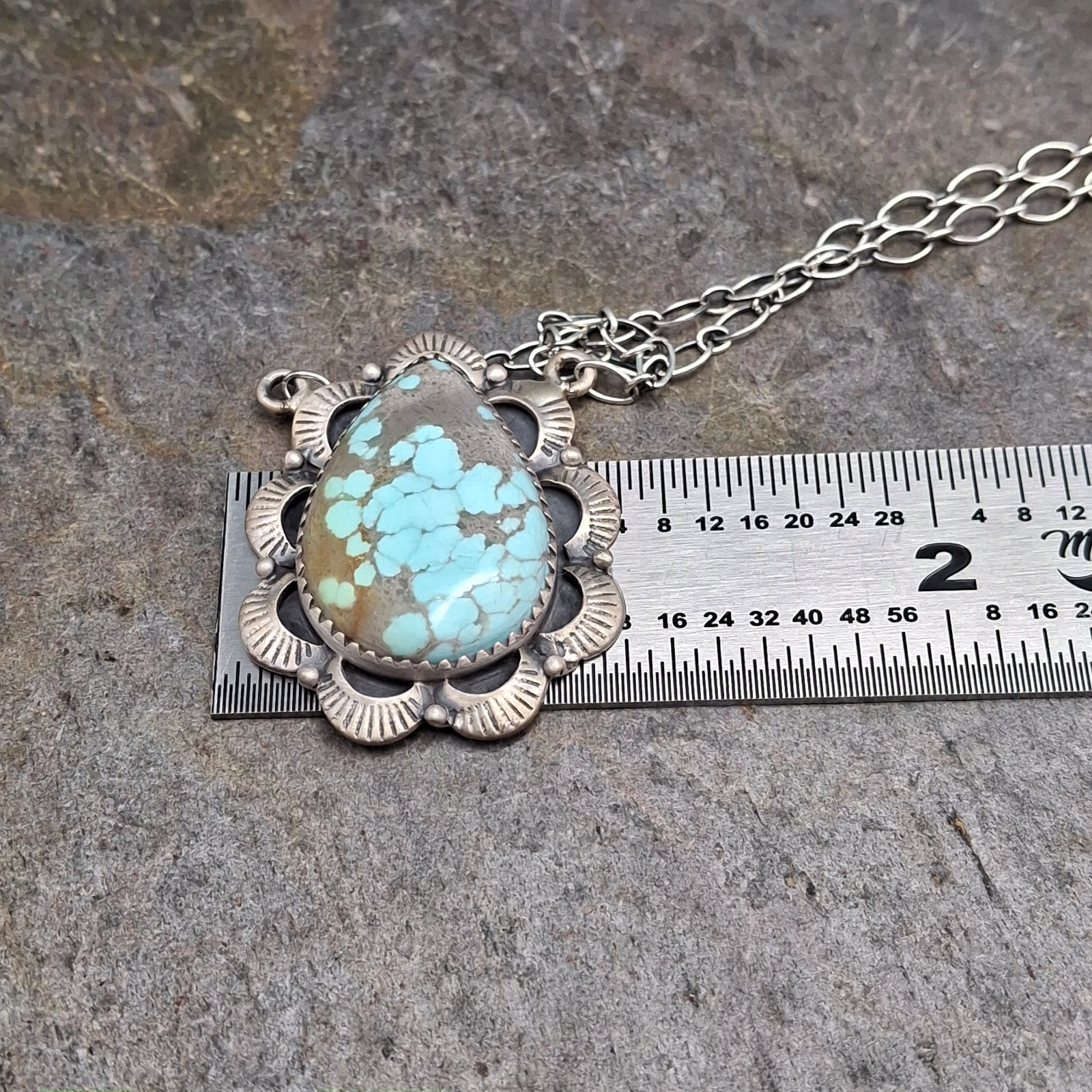 Number 8 Turquoise Sterling Silver Necklace Southwestern Native Style 14-21″