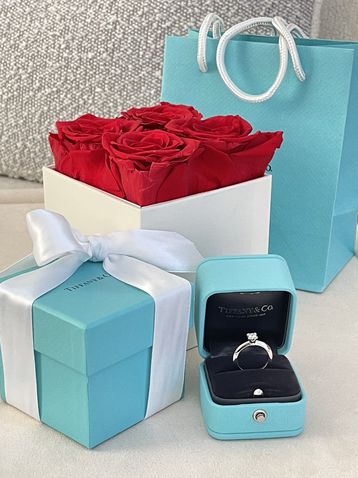 Tiffany & Co. Princess Cut Diamond Engagement Ring Platinum .31ct size 4 $2800