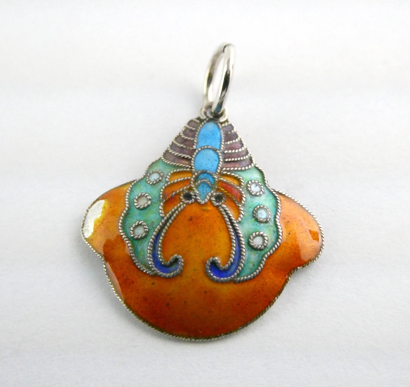 Vintage Chinese Export Sterling Silver Enameled Butterfly Charm Pendant AS IS
