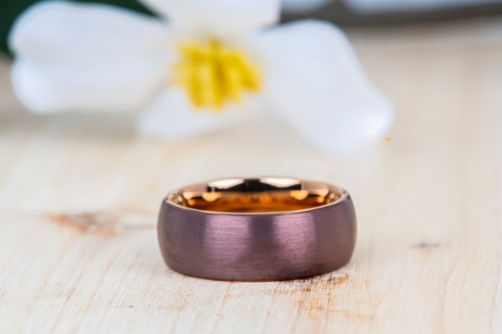 Purple Tungsten Ring Domed Brushed Mens Ring Purple Wedding Ring Rose Interior