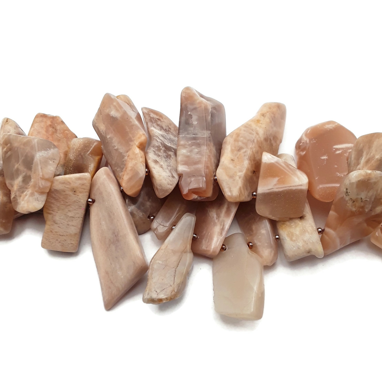 Peach Moonstone Irregular Slice Nugget Points Approx 20-30mm 15.5″ Strand