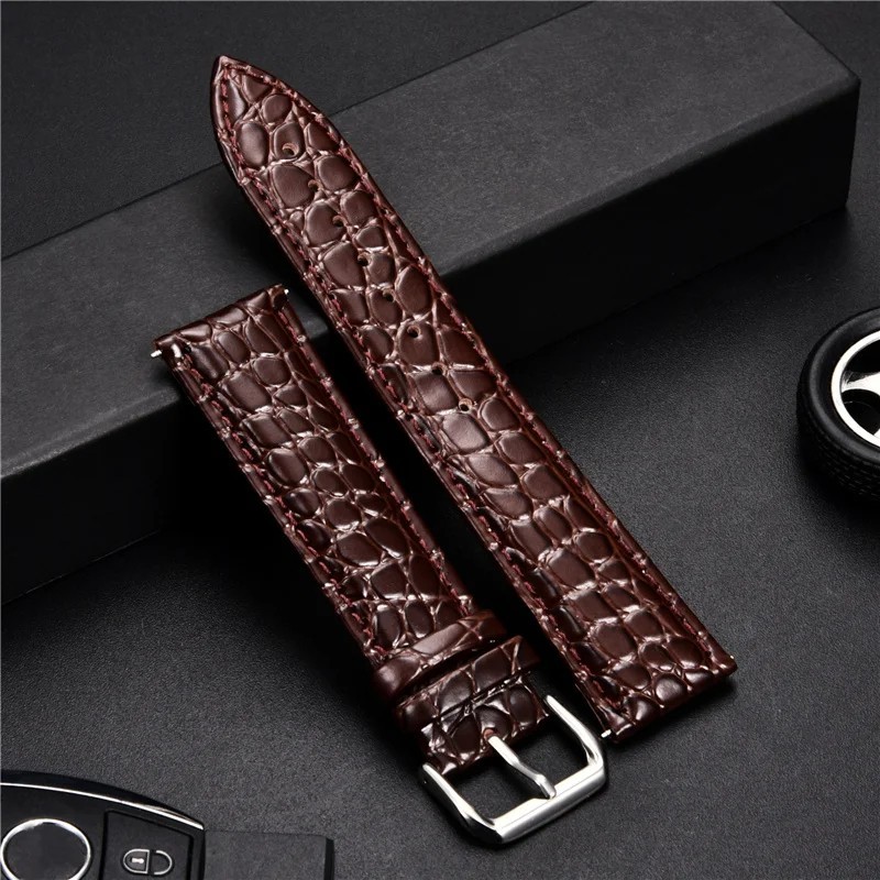 Crocodile Leather Watch Band 18mm 20mm 22mm 24mm Premium Strap with Steel Buckle