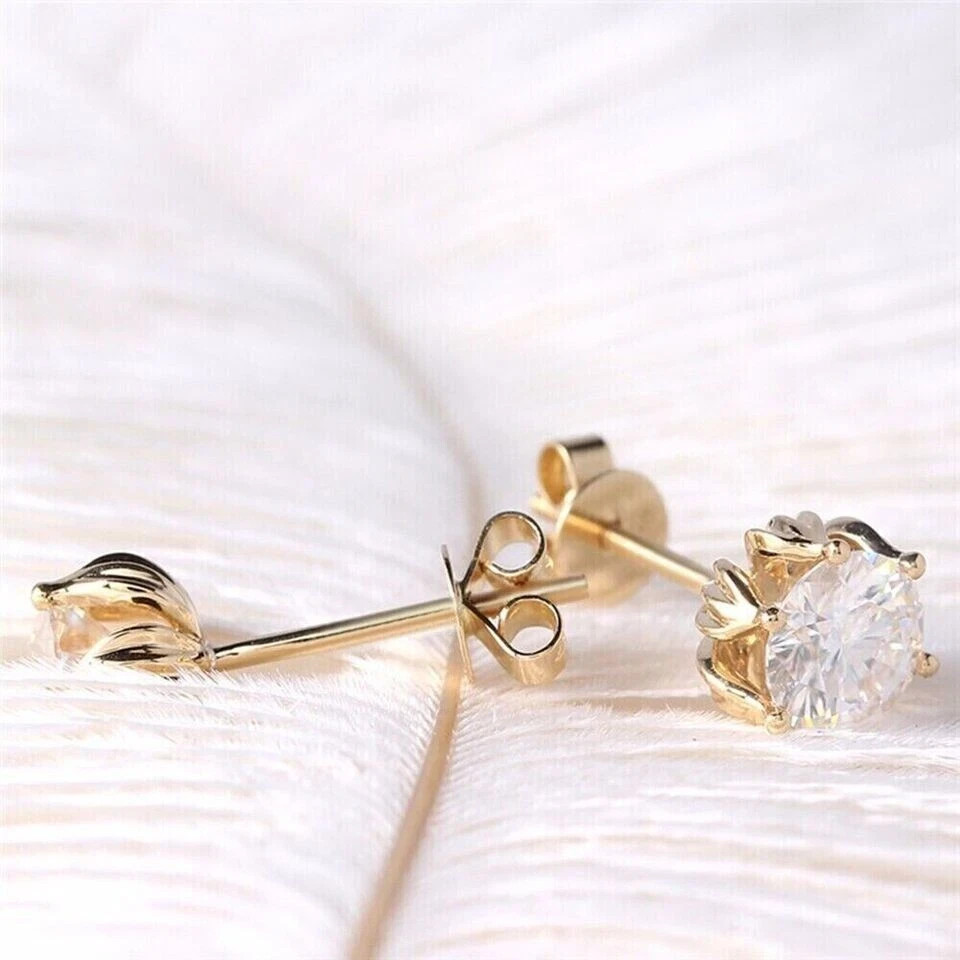 2.00Ct Round Lab Created Diamond Six Prong Stud Earring 14k Yellow Gold Plated