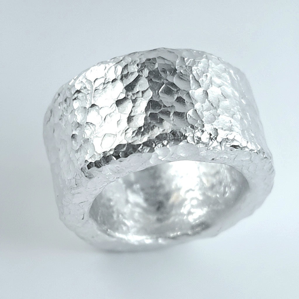 Hammered CUSTOM Organic Solid 999 Silver Ring 31g 1Oz Width 13.5mm Thick 3.5mm