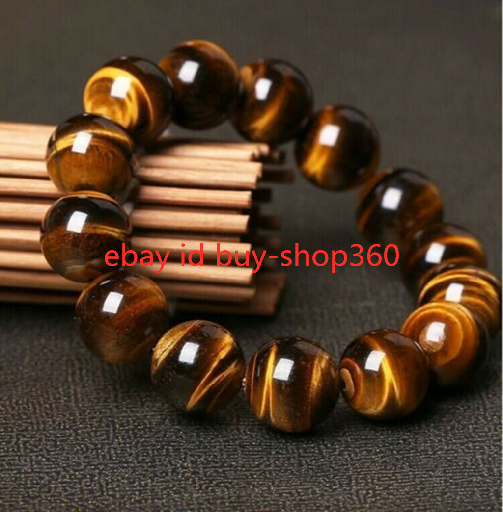 Natural Huge 12,14,16,18,20mm Yellow Tiger’s eye beads Bracelet Bangle 8.5” AAA