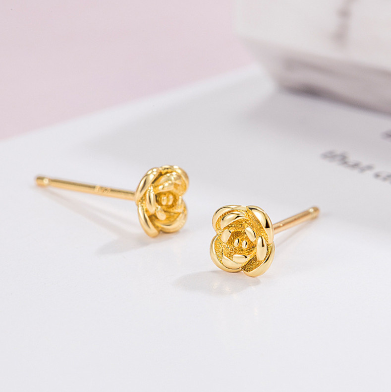 925 Silver Post Abstract Love Flower Rose Stud Earrings 5mm Women Girl S6