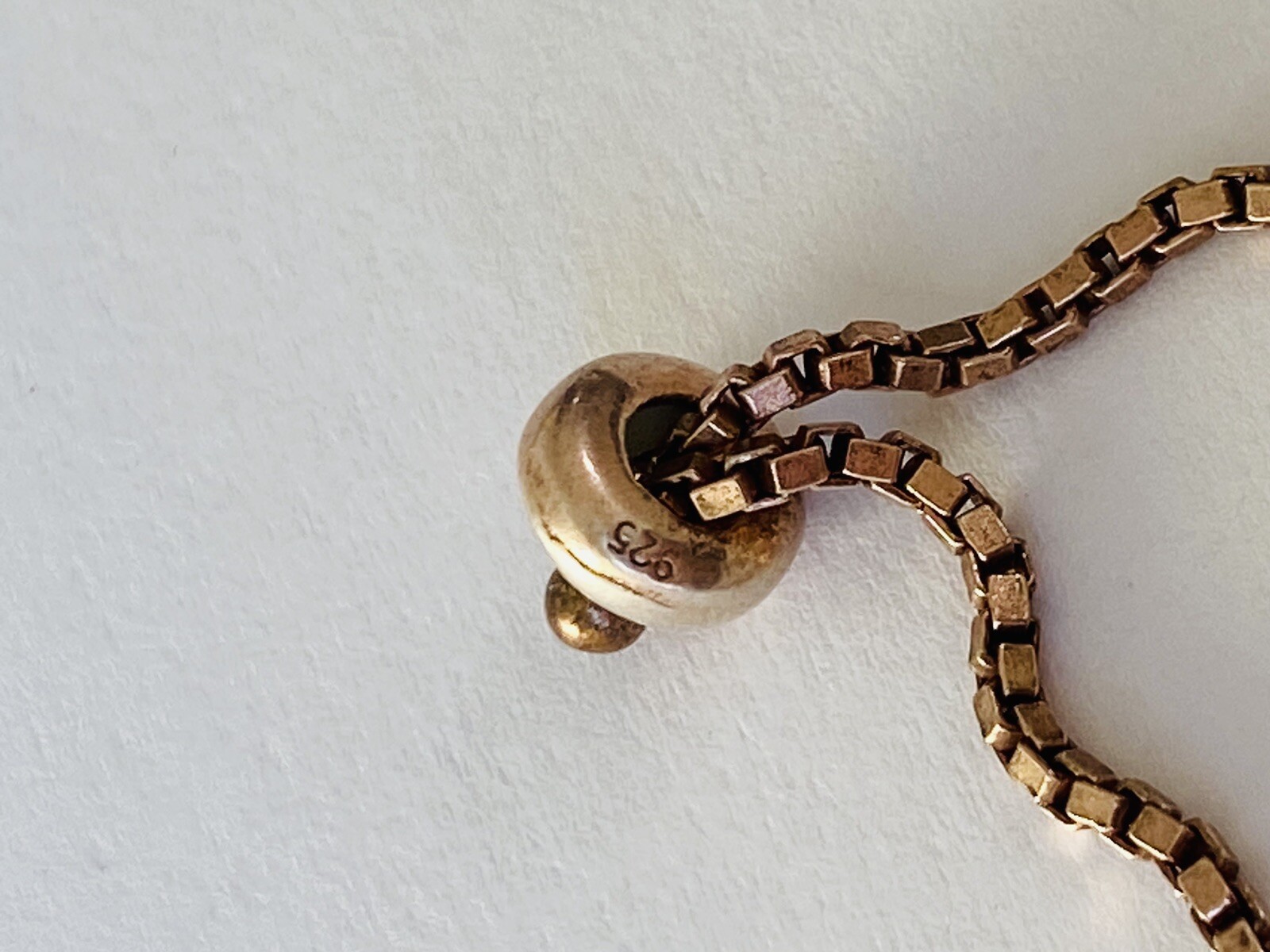 925 Sterling Silver Rose Gold Color Vermeil Evil eye Link Chain Bolo Bracelet