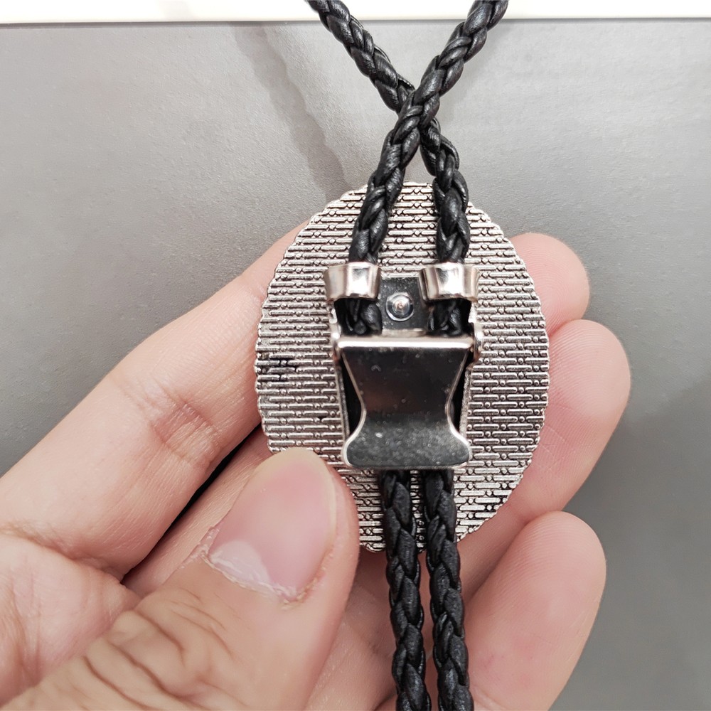 Mother of Pearl Mens Bola Bolo Tie Wedding Necklace Western Cowboy PU Leather