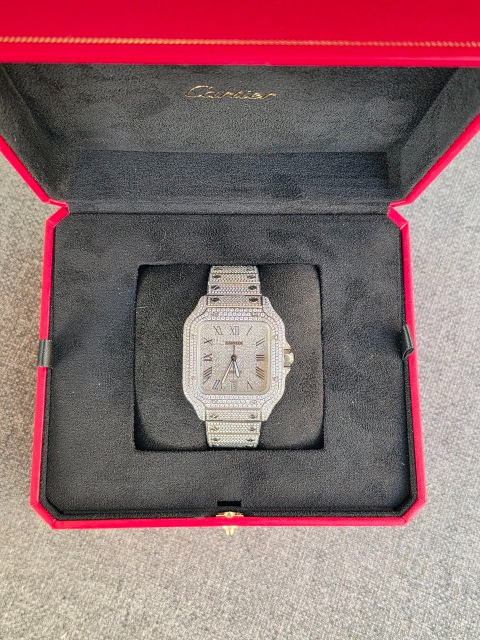 Cartier Santos Men’s 40mm Large Model Steel Watch Roman Iced Out