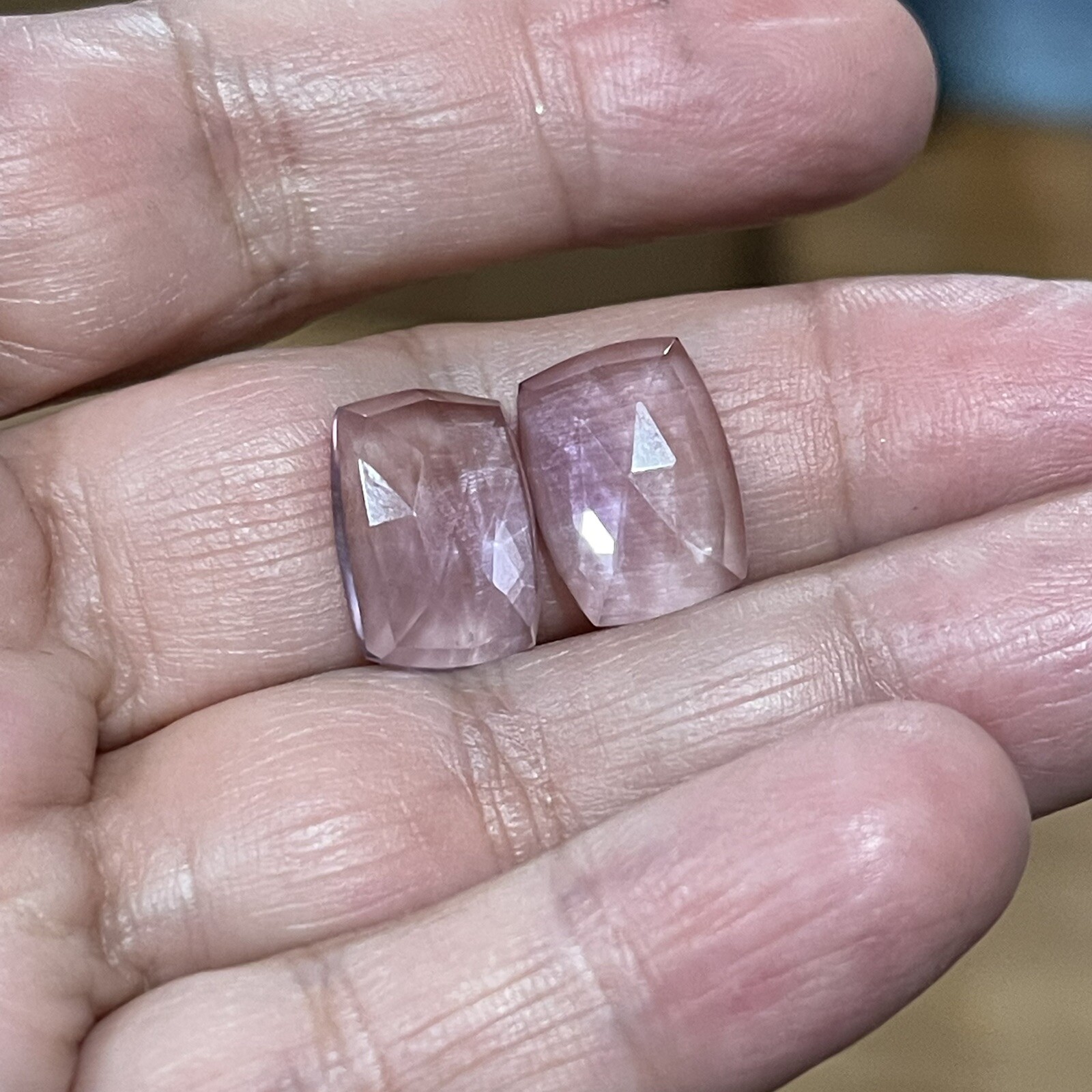 11.6ct 14.4c10.5×4.4mm Pair Pink Faceted Amethyst Rose Cut Cabochons Gems