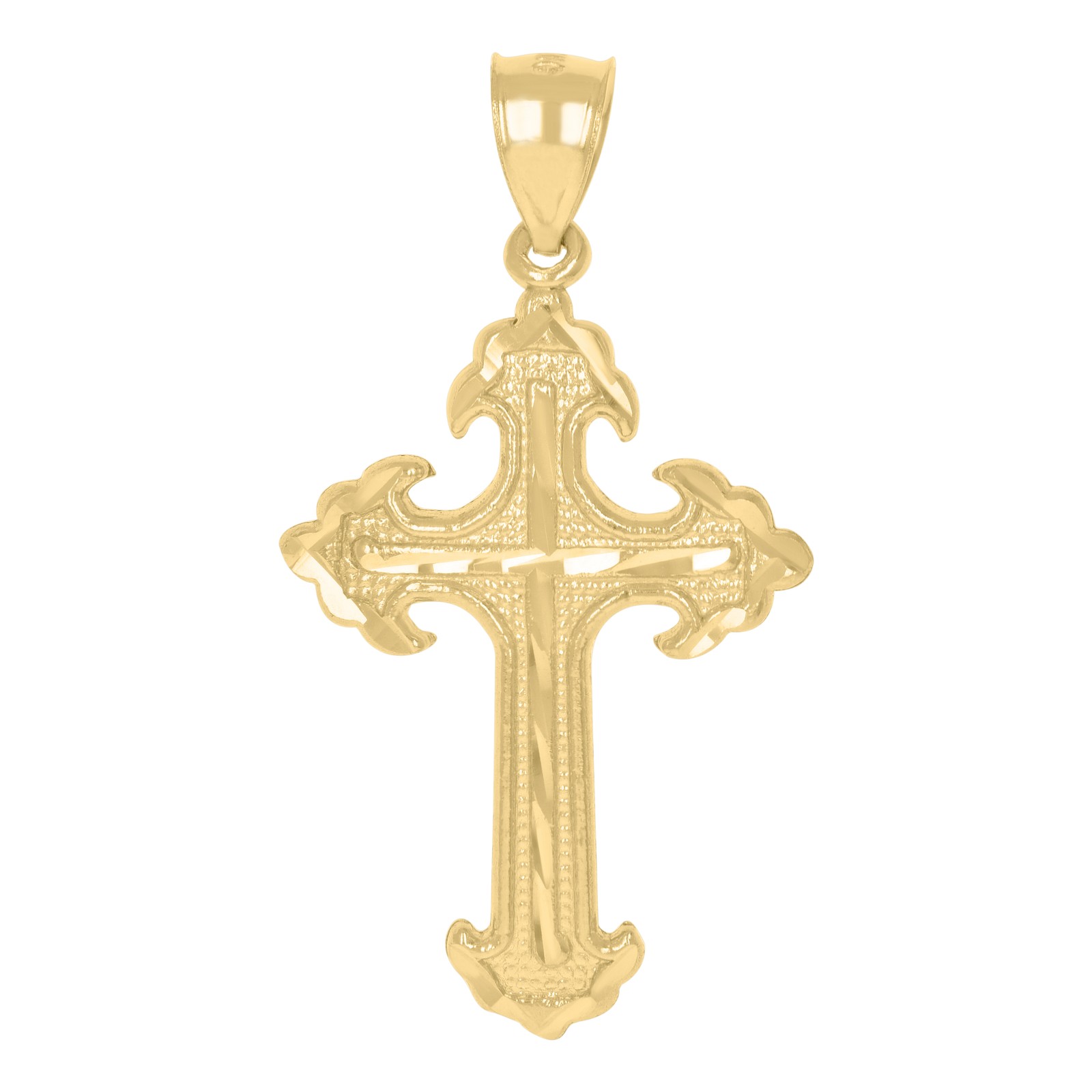 10kt Yellow Gold Diamond-Cut Mens Cross Religious Charm Pendant