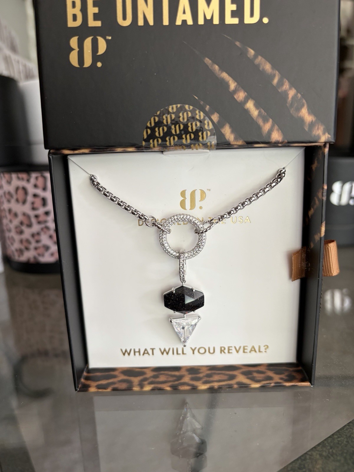 BP UNTAMED Necklace NK89870 Falling With Purpose Onyx Sandstone Rhodium