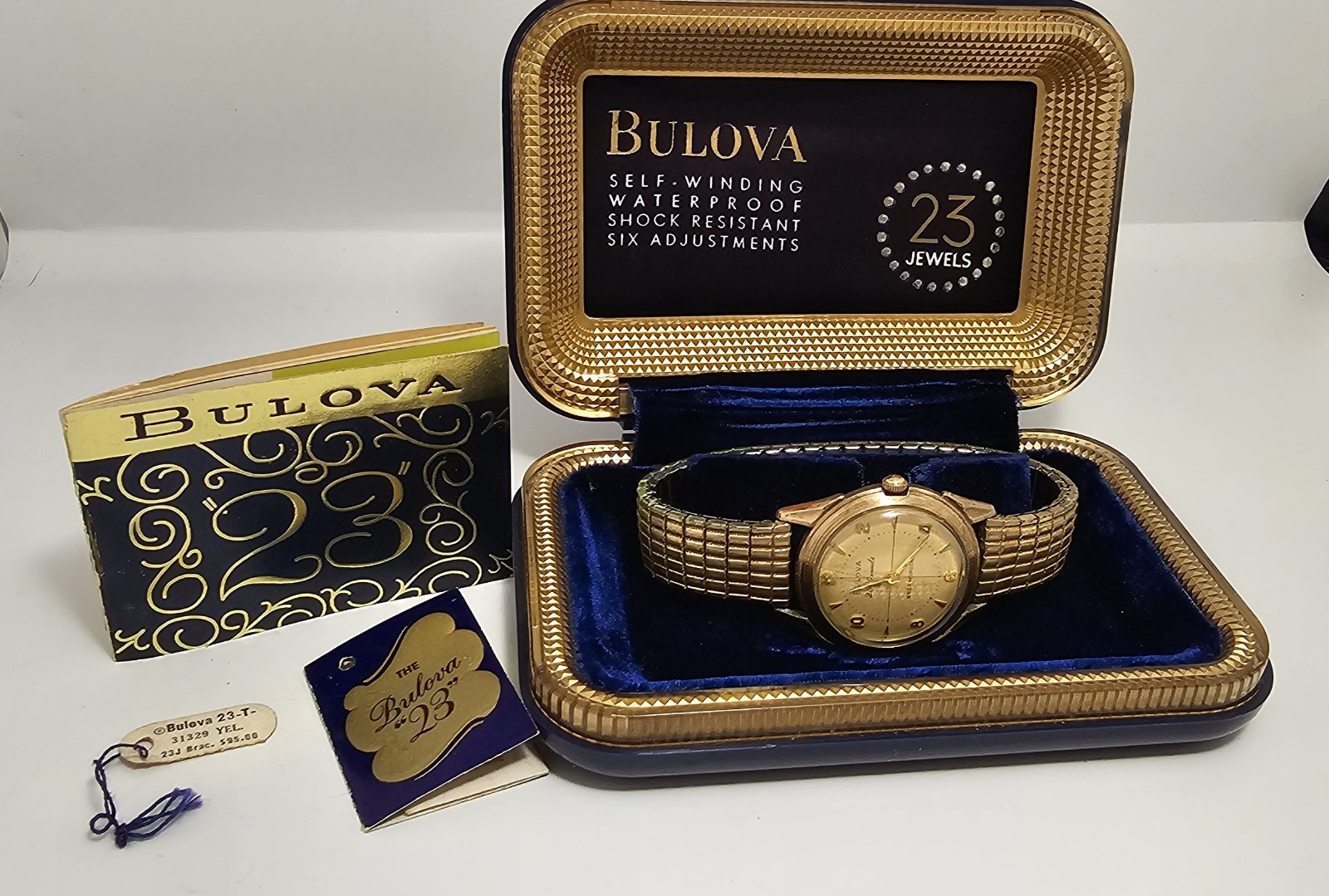 1956 Vintage Bulova 23-T 23 Jewel Self Winding Watch NOS Original Box Papers