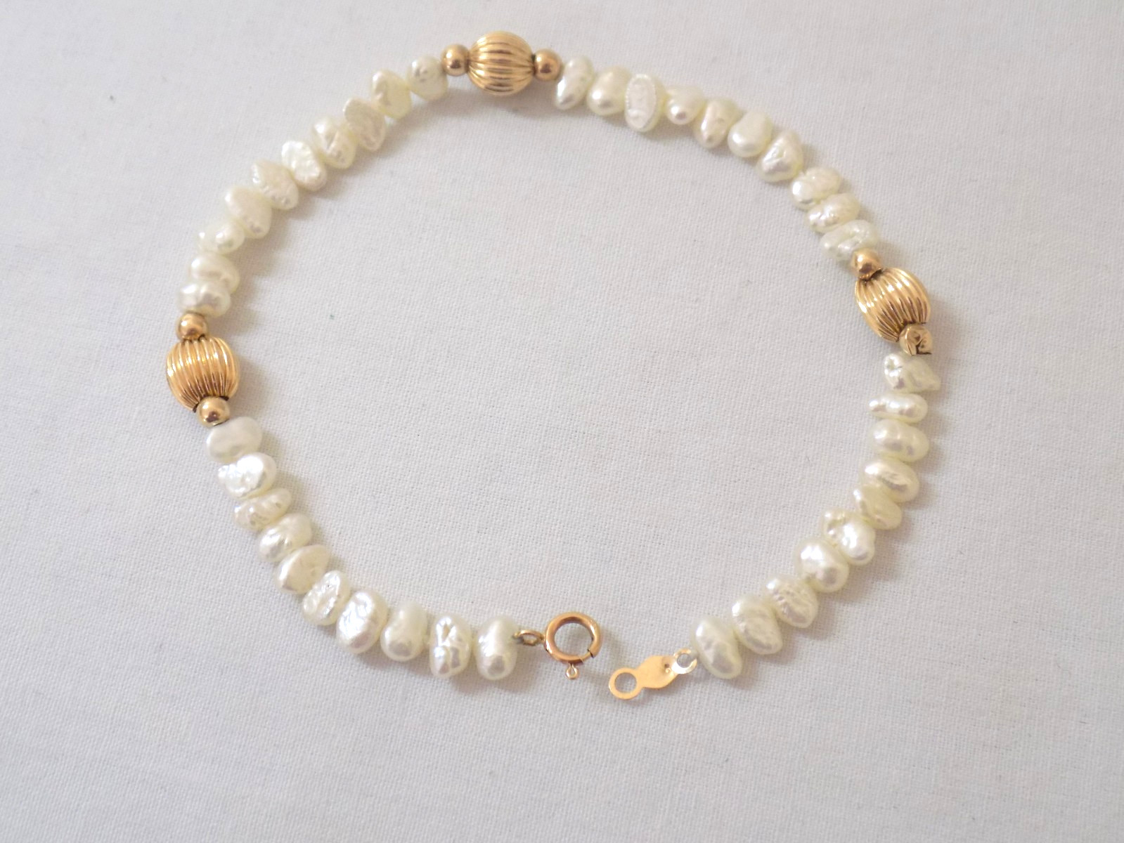 Vintage 14K Yellow Gold 6 mm Bead & Rice Pearl 7 1/8 Inch Bracelet-3.2 Grams