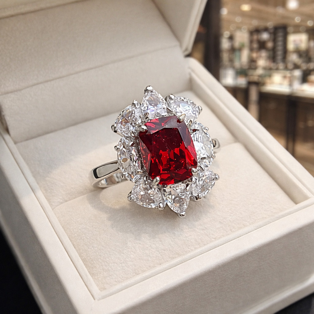 2.80 Ct Cushion Cut Natural Ruby & Diamond Propose Ring 14K White Gold 7
