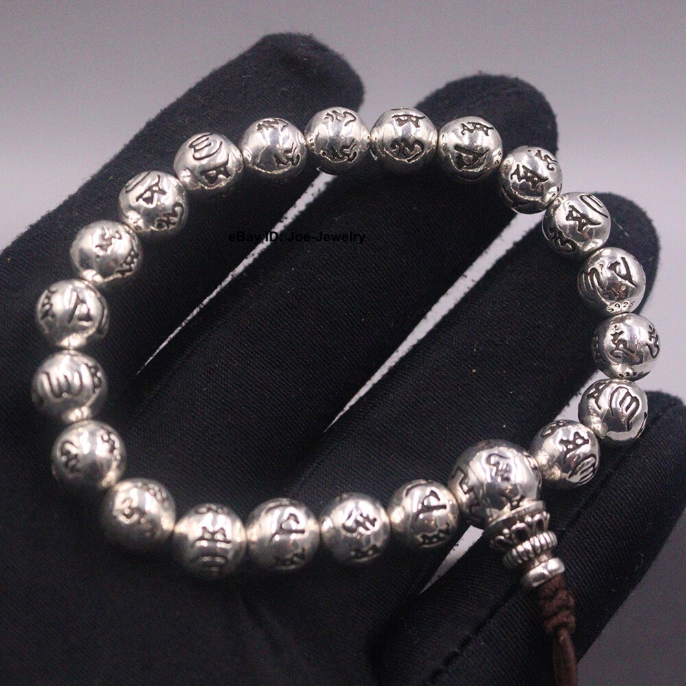 Real 999 Fine Silver Bracelet 8mm Sutra Bead Bracelet Fit Wrist 6.3inch