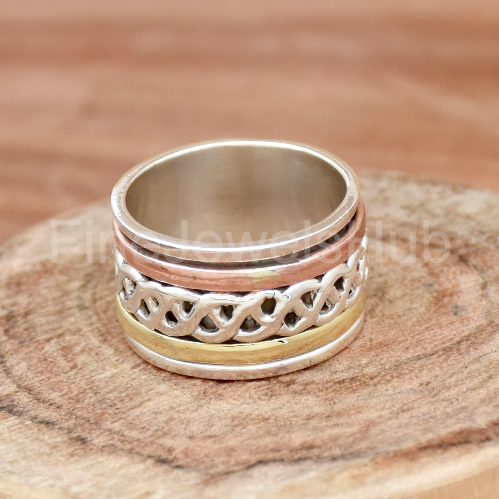 Spinner Ring, Three Tone Rope Ring, Handmade Meditation Ring, Women Ring