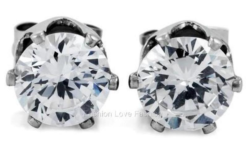 Clear Round CZ Cubic Zirconia Magnetic Clip On Stud Earrings Men Women 4mm 10mm