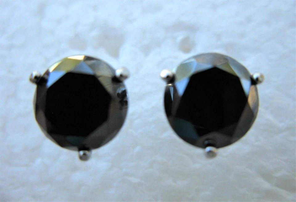 4.20ctw 100% NATURAL BLACK DIAMOND EARRINGS, SCREW BACKS,CERTIFICATE, DIA TESTER