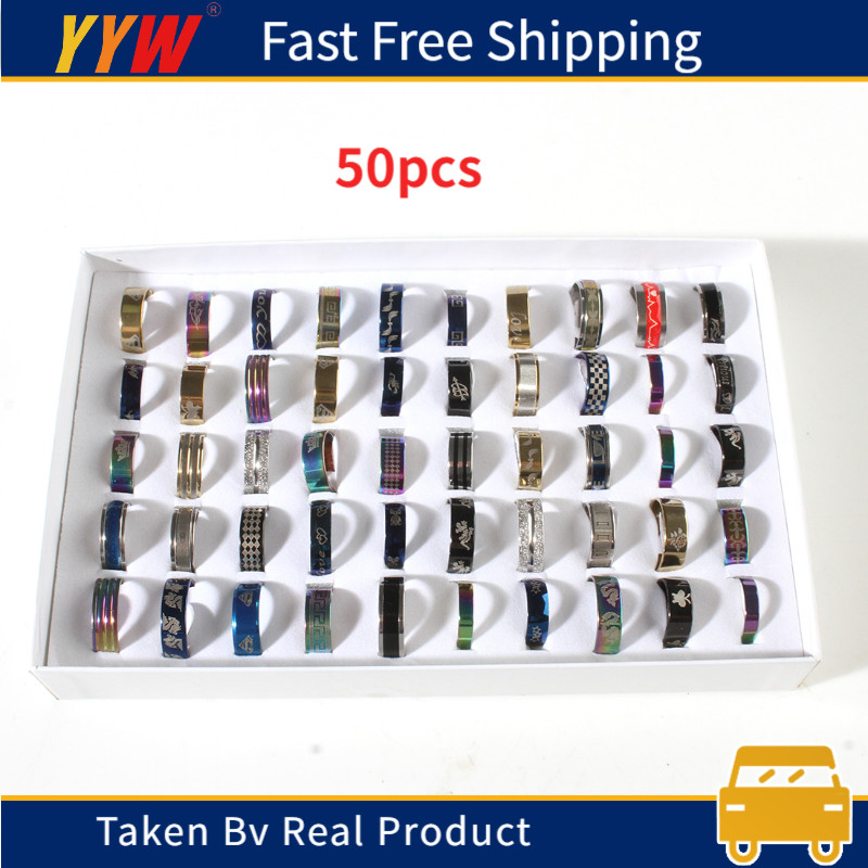 50pcs BULK LOT mixed STAINLESS STEEL RINGS MEN’S Fashion Wedding Ring Wholesale