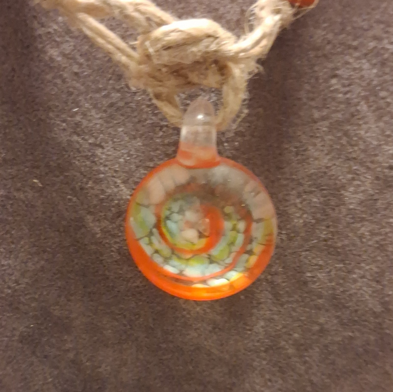 Hemp Braided Cord Necklace Round Multicolor Glass Charm Pendant